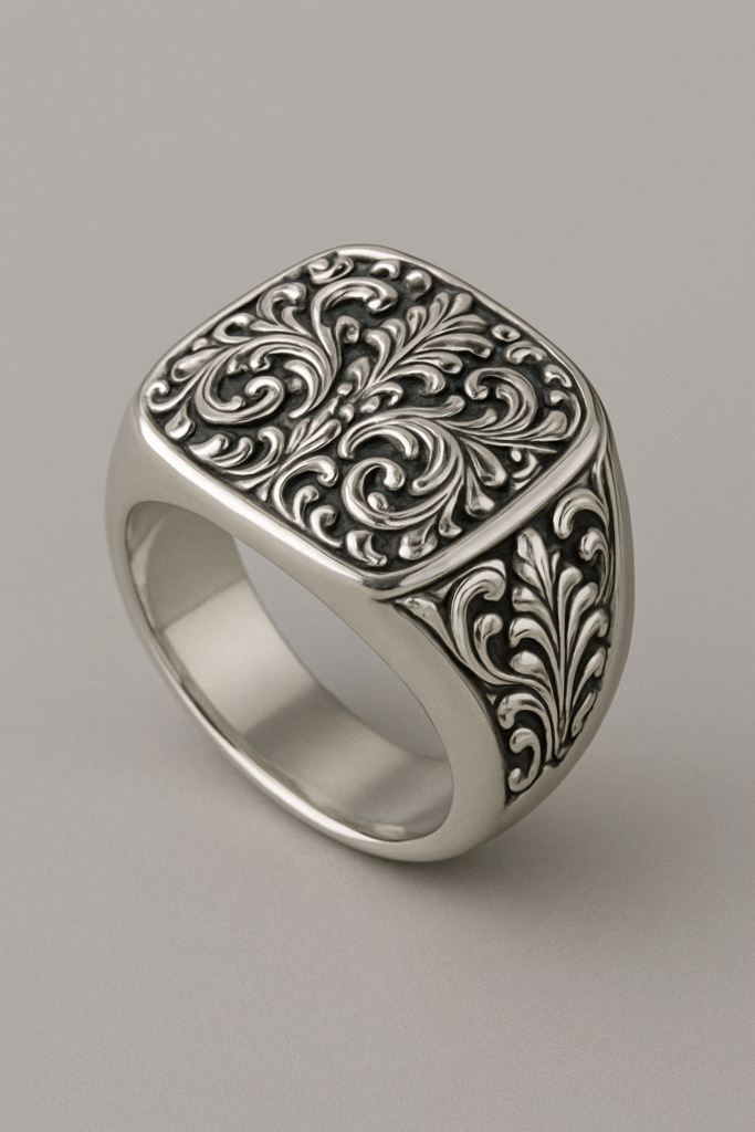 Kiểu Nhẫn Bạc Bản To Họa Tiết Vintage/Khắc Cổ Điển
