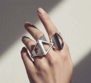 Kiểu Nhẫn Bạc Bản To Thiết Kế Hình Học Hiện Đại