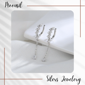 Khuyên tai bạc nữ Moonsil dáng vòng đính đá dây thả giọt lệ