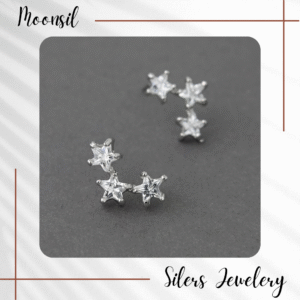 Khuyên tai bạc nữ Moonsil dáng ngôi sao đính đá lấp lánh tinh tế