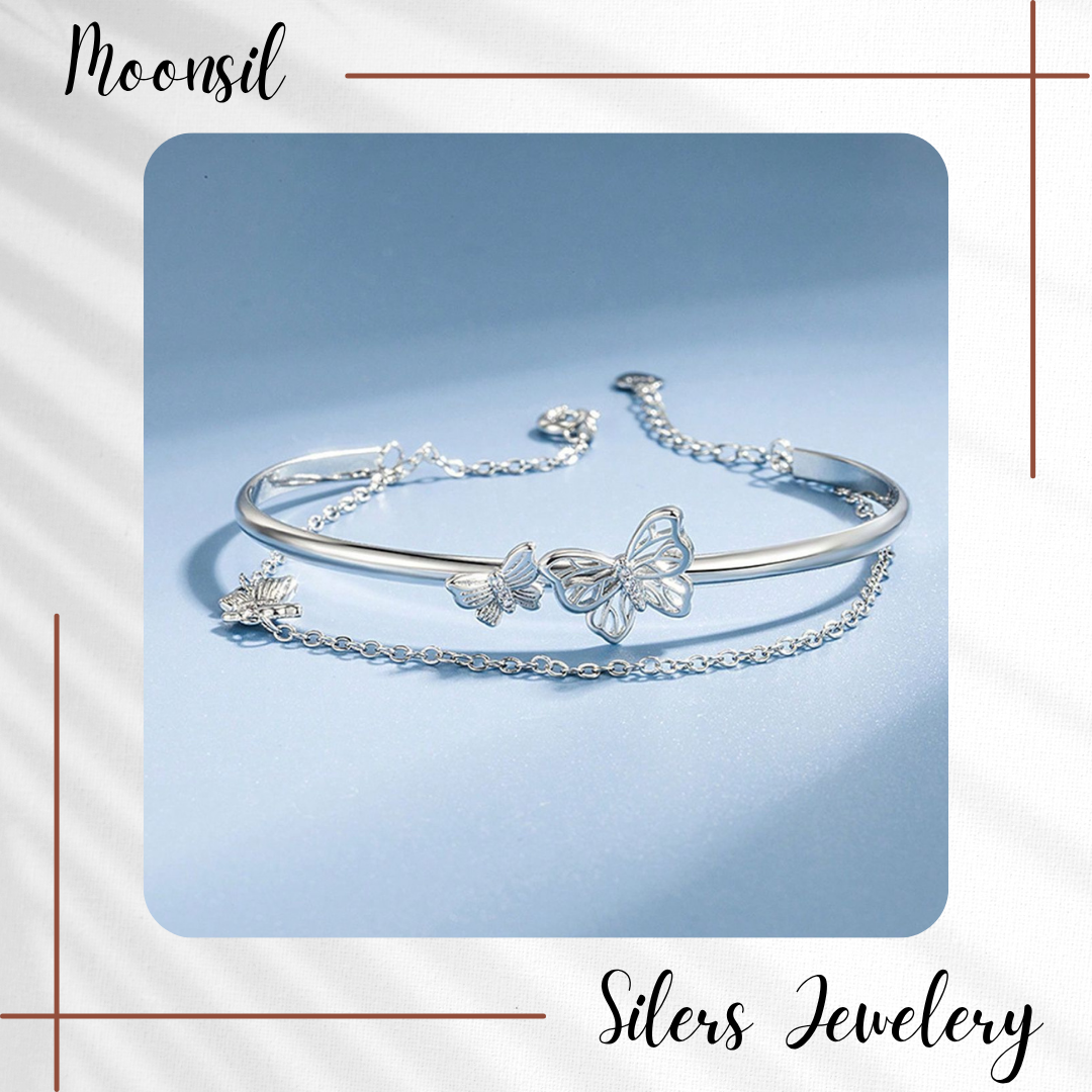 Vòng Tay Bạc Charm Bướm Đôi Thanh Khiết