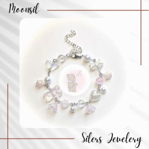 Vòng Tay Bạc Charm Teddy & Thiên Thần Đá Hồng