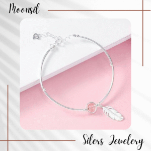 Vòng Tay Bạc Charm Lông Vũ Kèm Đá Hồng